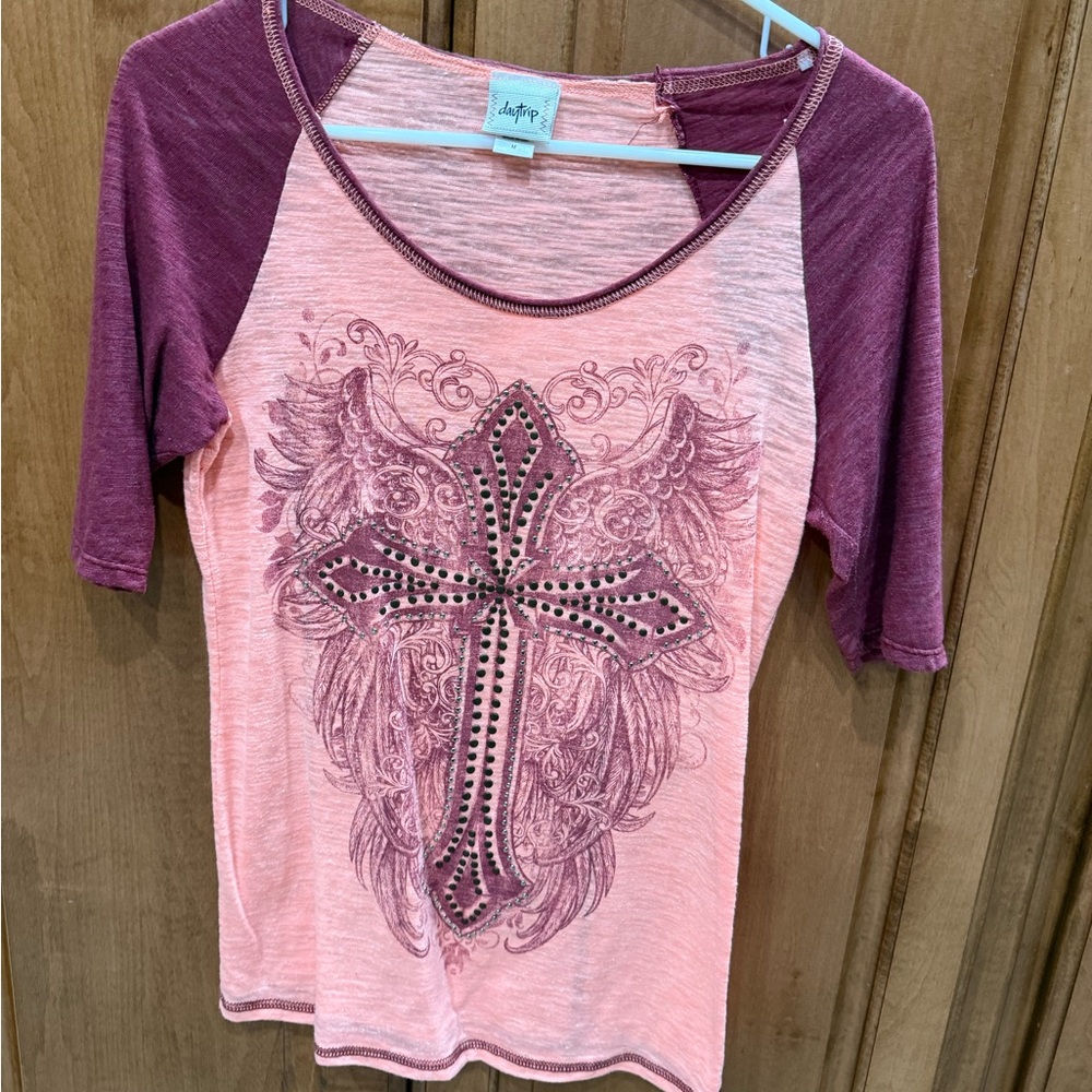 Daytrip Pink and Purple Cross Design Tee